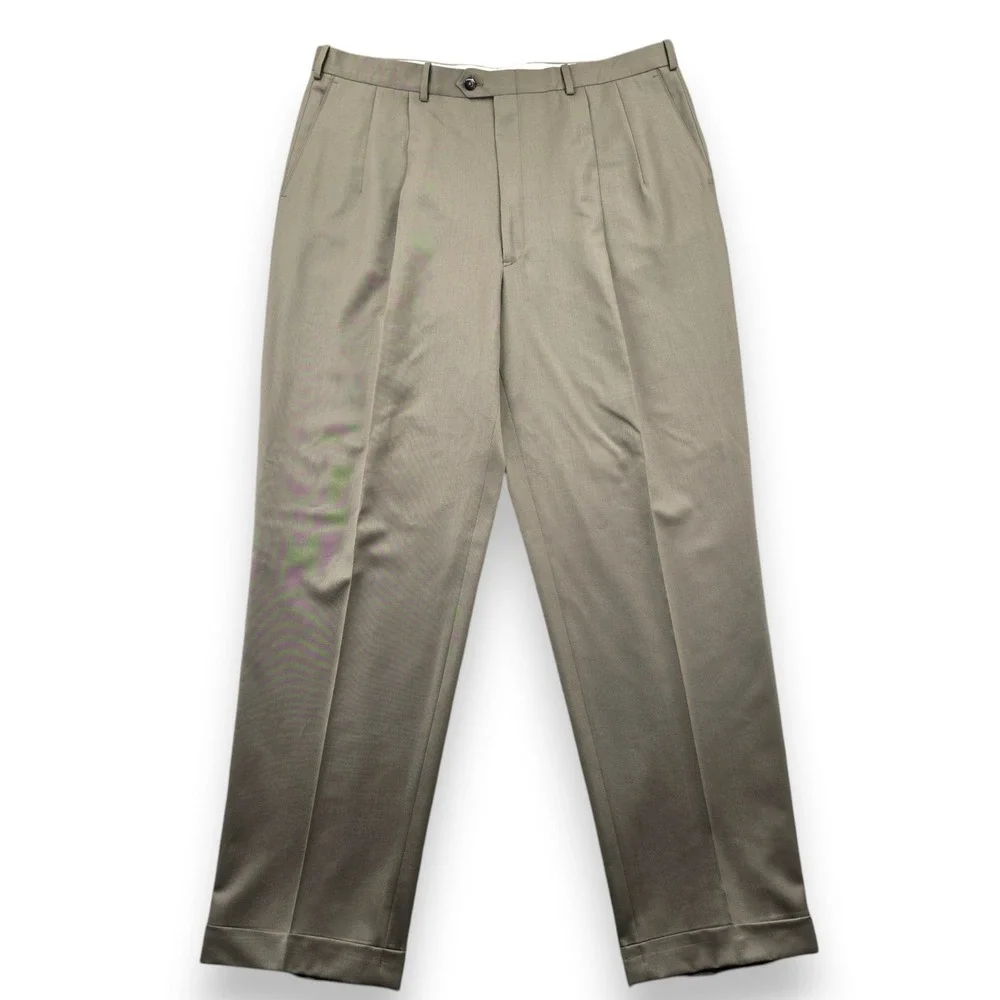 Britches Mens Wool Pleated Dress Pants 40L Tobacco Brown Italy Cuffed NWT $155